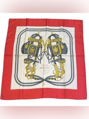 HERMES Iconic “Brides de Gala” Red Silk Luxury Equestrian Silk Scarf